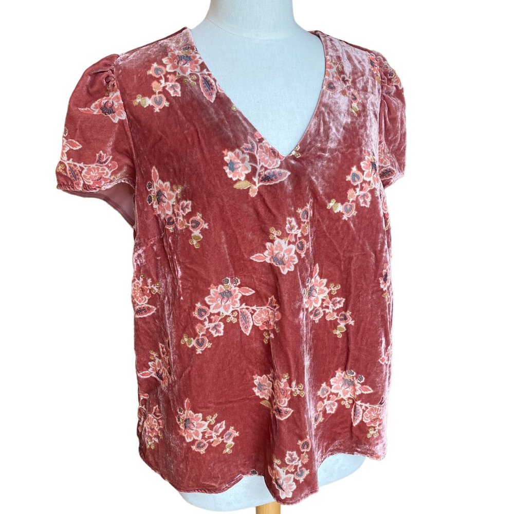 Adyson Parker Velvet Burnout Floral Shirt Puff Sleeve Artsy Feminine Romantic-1X